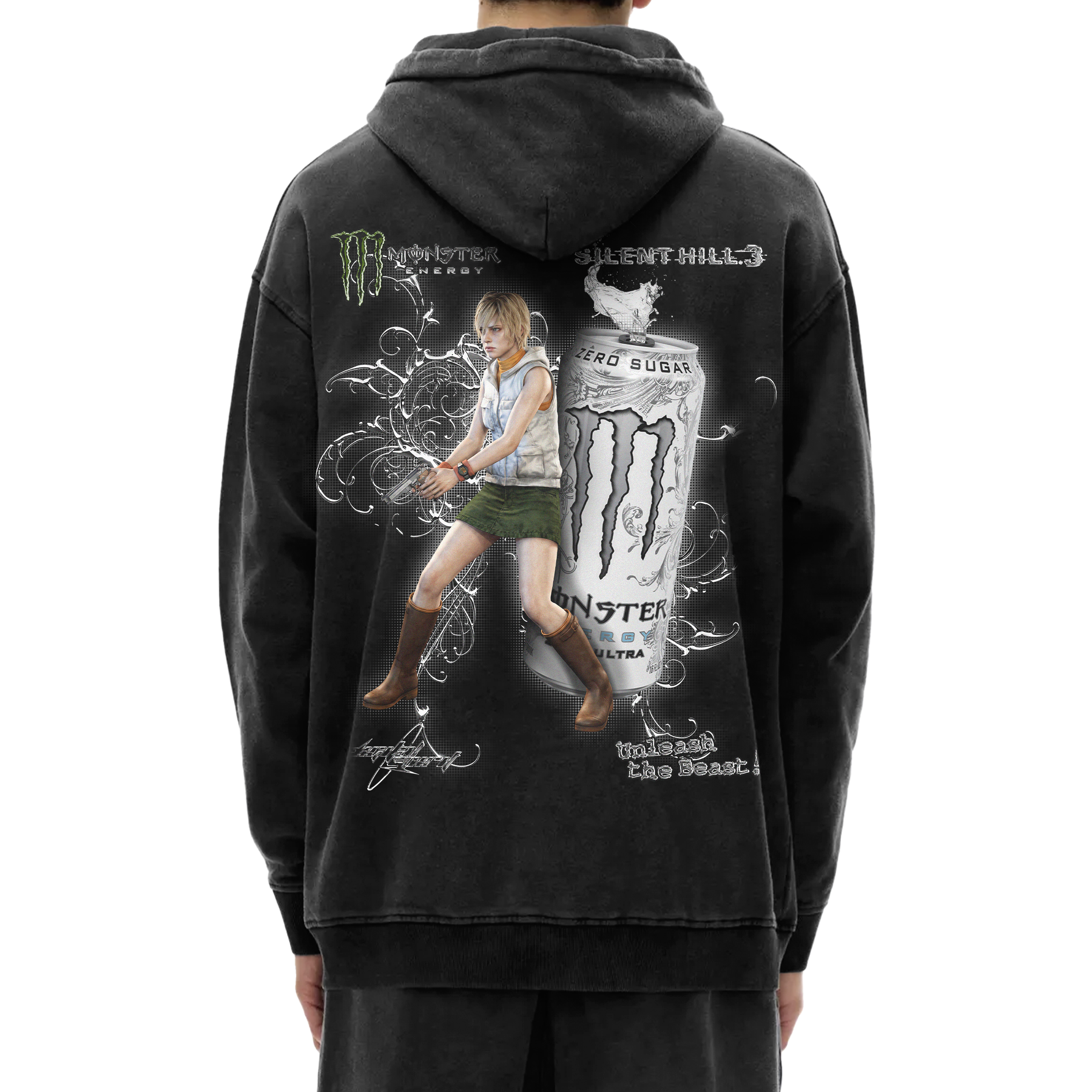HEATHER x WHITE MONSTER HOODIE